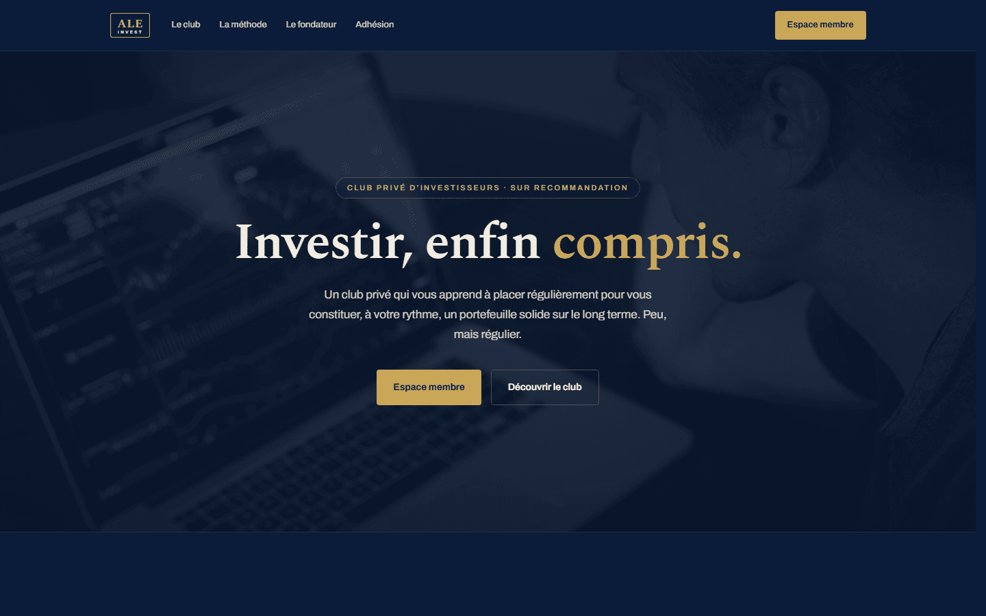 Page d'accueil d'Ale Invest : « Investir, enfin compris. »